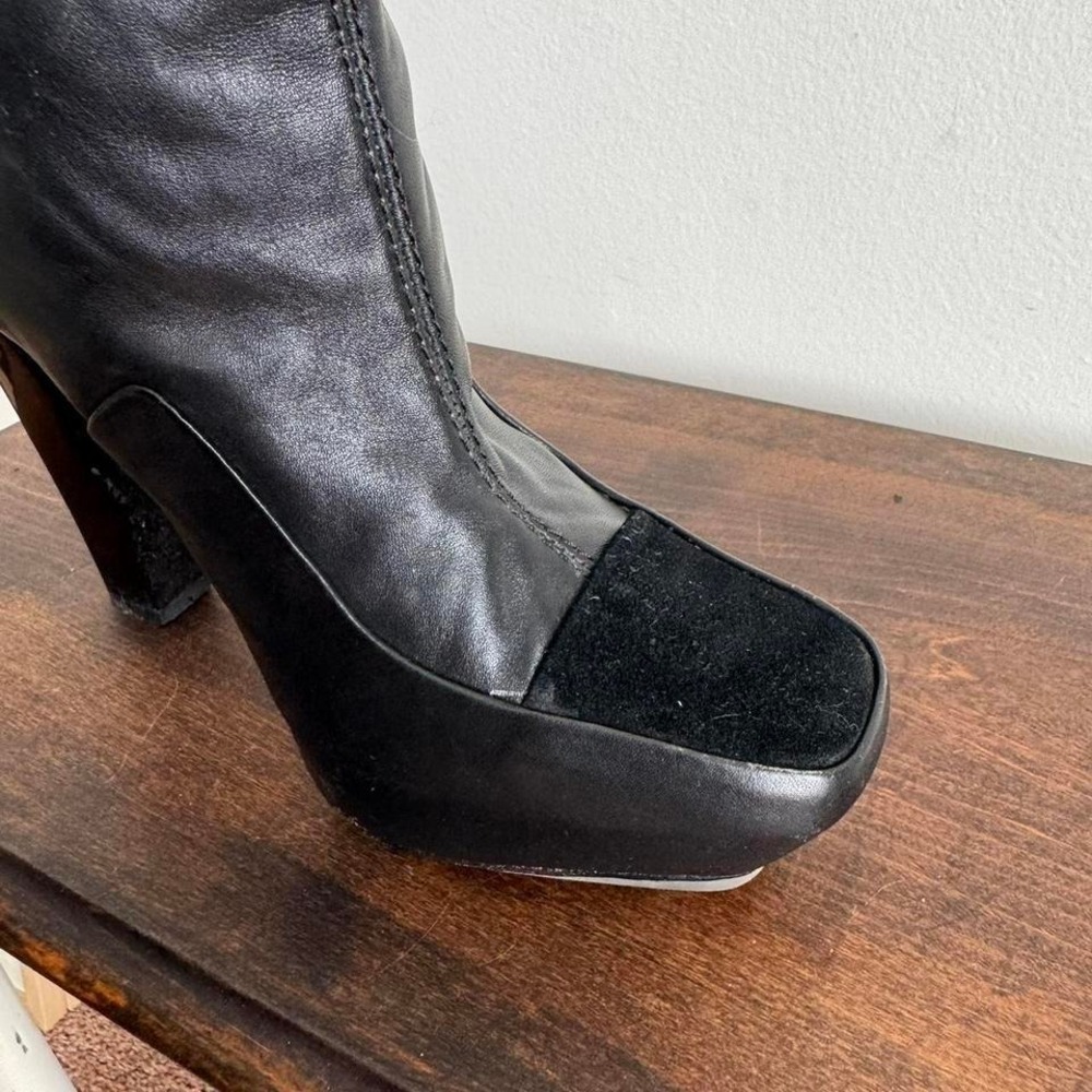 L.A.M.B Gwen Stefani Black Leather Knee High Boot size 7.5 Navigator platform - Picture 2 of 8
